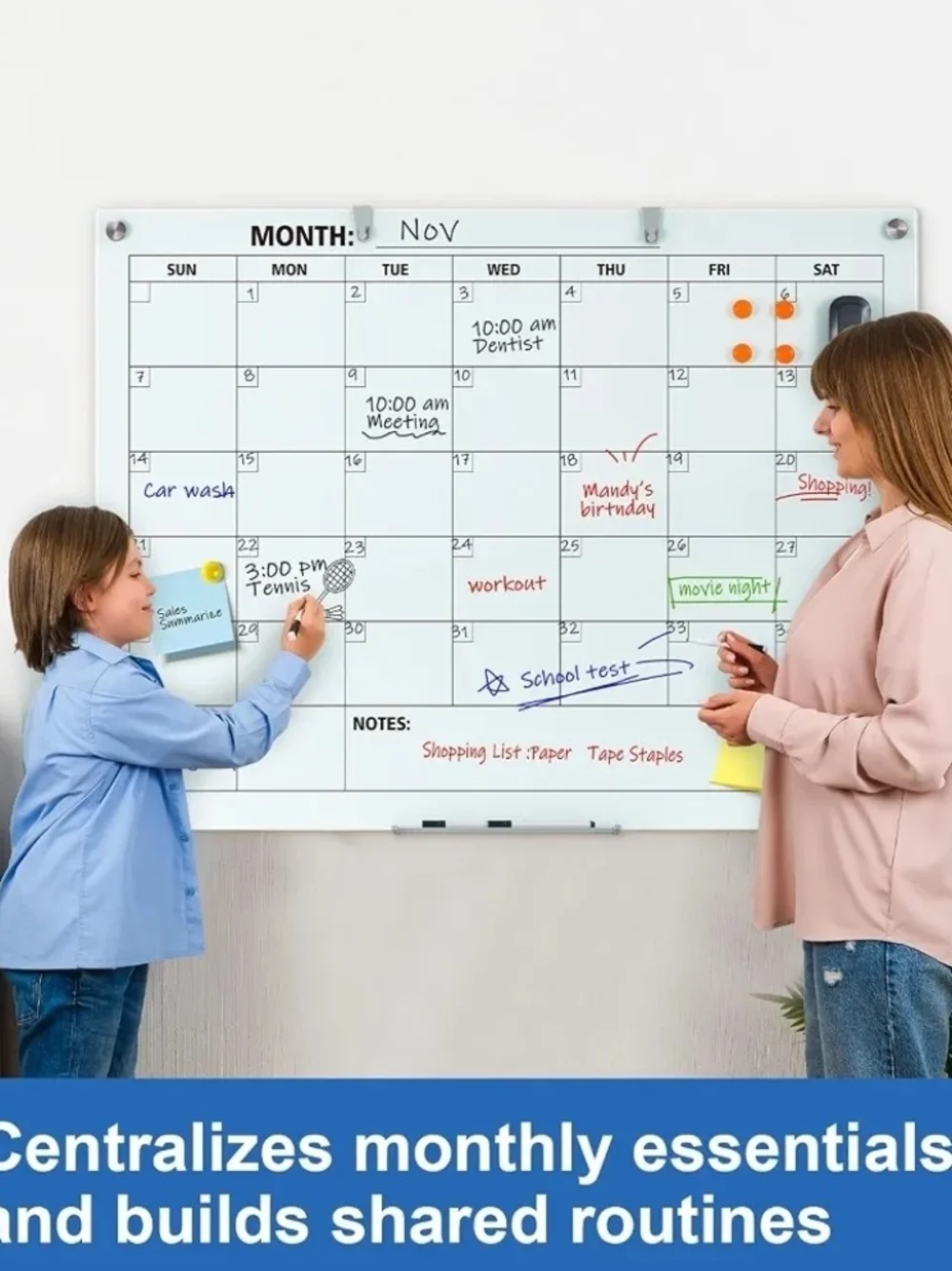 Glass Calendar Whiteboard, 48 x 36 Inches Dry Erase Planner Board Frame